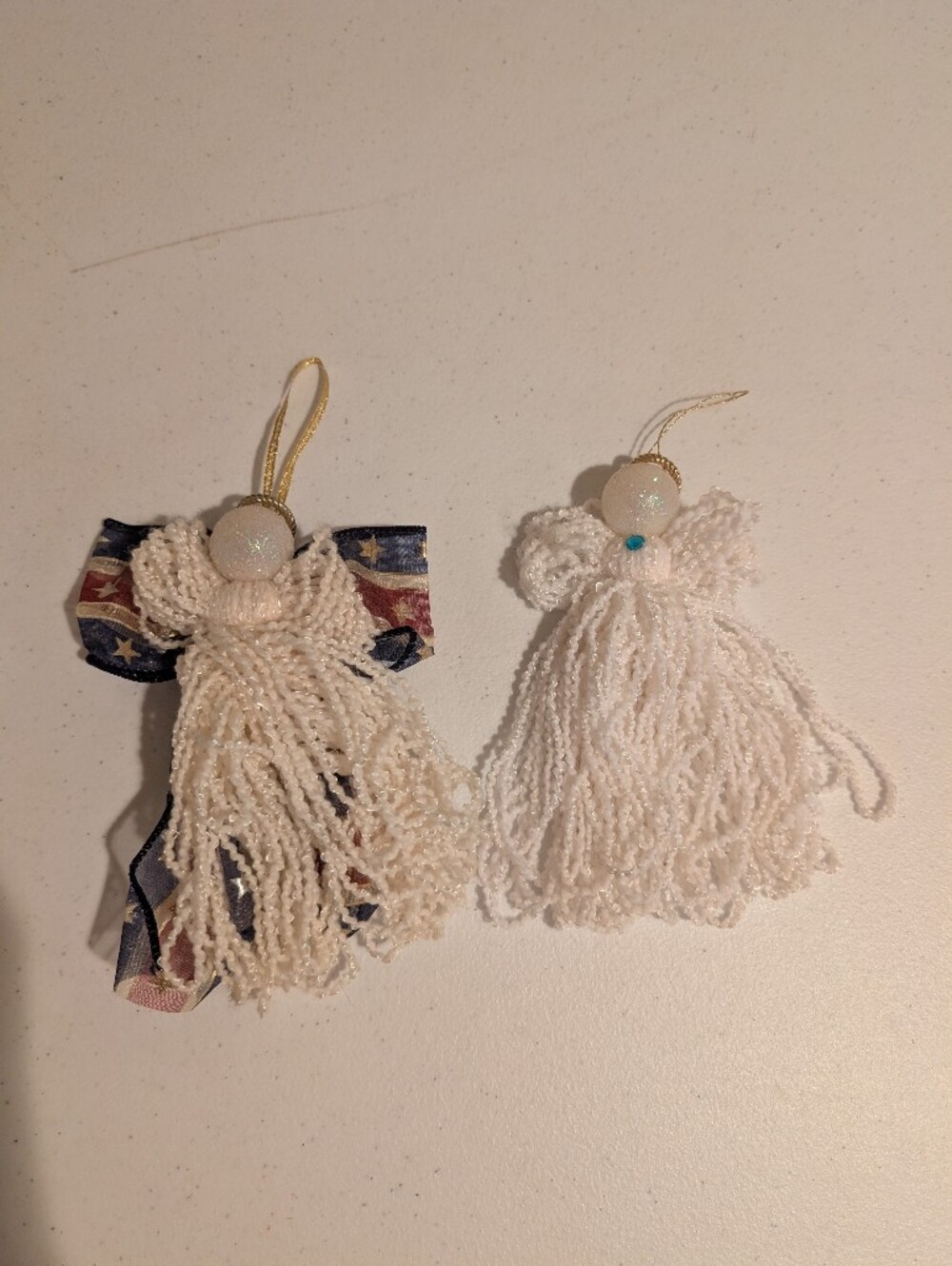 Handmade White Beaded Tassel Ornaments Angels (Set of 2)